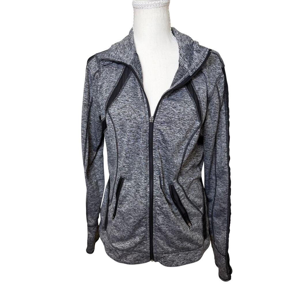 Tangerine Gray Black Heathered Full Zip Athletic Jacket Thumbholes